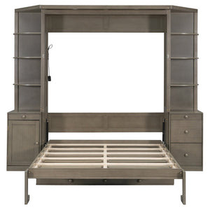 English Elm Queen Murphy Bed with Integrated Desk Cabinet Storage Wall Unit for Home Office Gray LP000739AAE