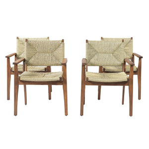 English Elm Durable Outdoor Dining Chairs Acacia Wood Handwoven Wicker Patio Set of Two Teak N770P345267T