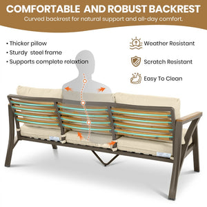 English Elm 6-piece Outdoor Conversation Set with Acacia Wood Accents and Steel Frame Patio Seating Brown,Cream Beige N704G201256A