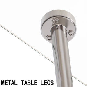 English Elm Glass Tempered Dining Table with 8mm Rectangular Top and Silver Metal Legs, Minimal Modern Centerpiece W3732P356644