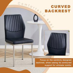 English Elm Table Set: 35" Round Transparent Glass Dining Table With 4 Black Pu Chairs & Silver Metal Legs W1151S03704-GIGA