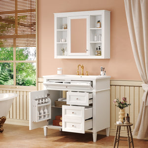 English Elm 36'' Modern Bathroom Vanity Set With Sink, Mirror & Open Shelves - Stylish Storage Solution! N710S236006K