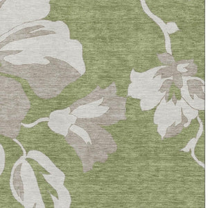HomeRoots 5' X 8' Olive Green and Gray Floral Area Rug - Washable, Stain-Resistant, UV Protected for Homes 668001