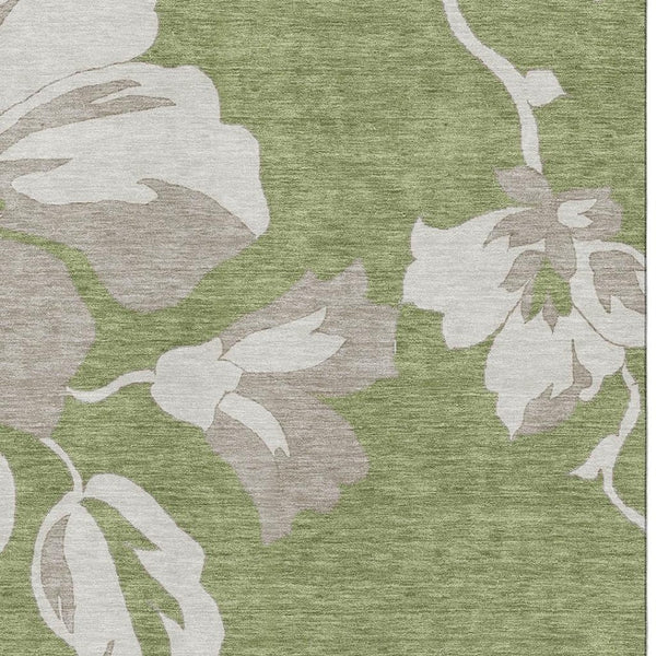 HomeRoots 5' X 8' Olive Green and Gray Floral Area Rug - Washable, Stain-Resistant, UV Protected for Homes 668001