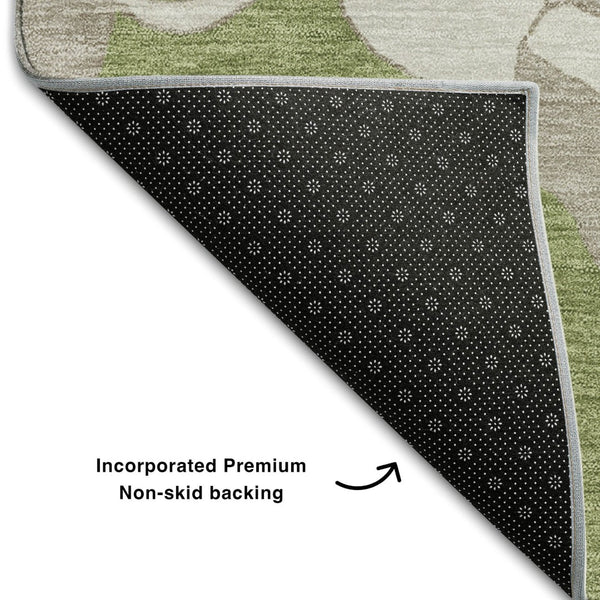 HomeRoots 8' Olive Green and Gray Floral Washable Round Rug with UV Protection – Durable, Stylish, Easy Care! 668002