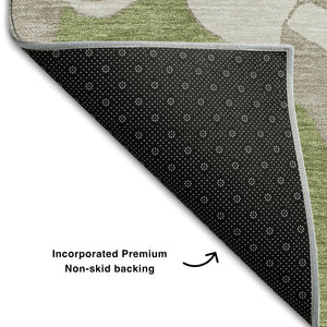 HomeRoots 8' X 10' Olive Green Gray Floral Area Rug - Washable, Stain Resistant, UV Protected for Busy Homes 668003