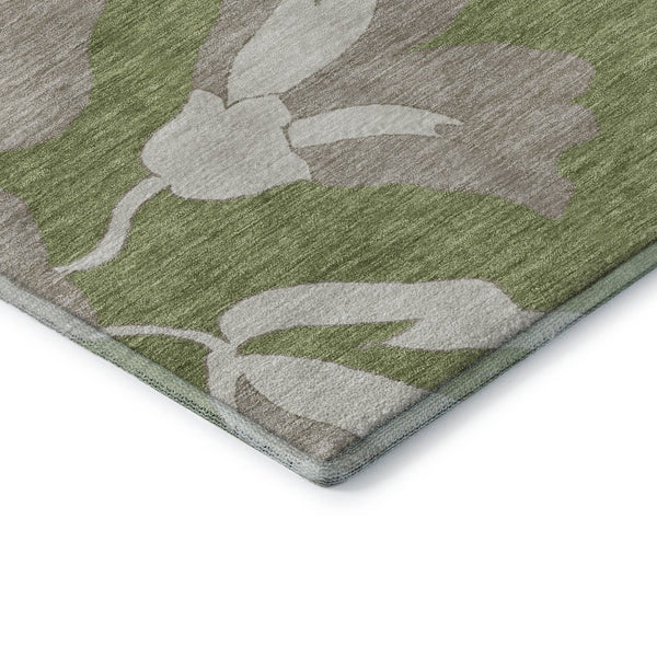 HomeRoots 8' X 10' Olive Green Gray Floral Area Rug - Washable, Stain Resistant, UV Protected for Busy Homes 668003