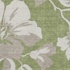 HomeRoots 8' X 10' Olive Green Gray Floral Area Rug - Washable, Stain Resistant, UV Protected for Busy Homes 668003