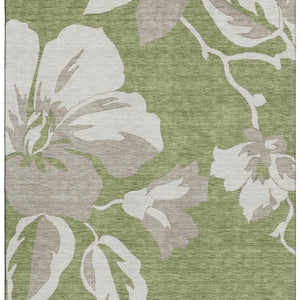 HomeRoots 8' X 10' Olive Green Gray Floral Area Rug - Washable, Stain Resistant, UV Protected for Busy Homes 668003