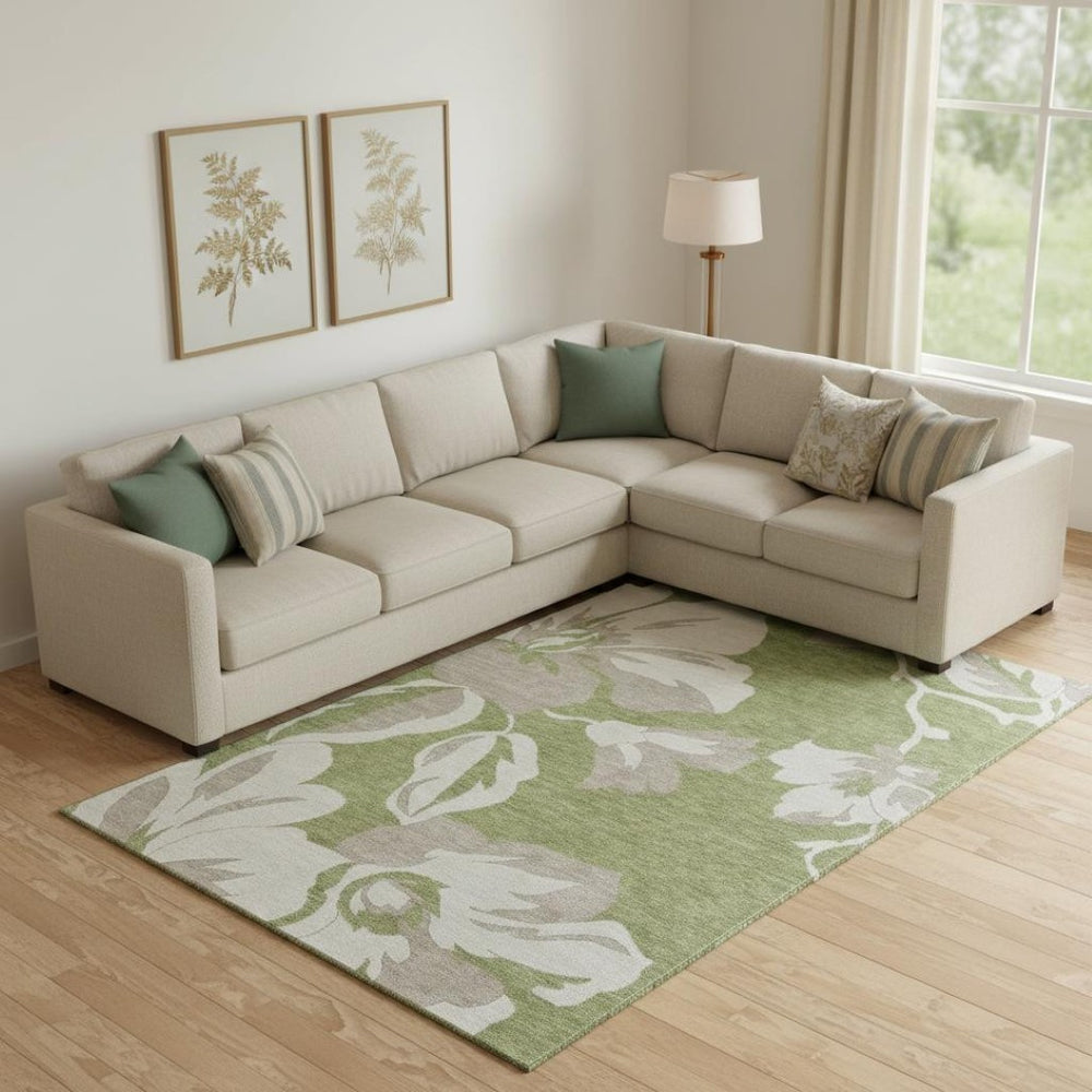 HomeRoots 9' X 12' Olive Green and Gray Floral Area Rug - Washable, UV Protected, Ideal for High-Traffic Spaces 668004