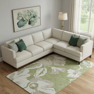 HomeRoots 10' Olive Green & Gray Floral Washable Area Rug - UV Protected, Stain Resistant, Durable Design 668005