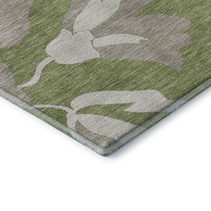 HomeRoots 10' Olive Green & Gray Floral Washable Area Rug - UV Protected, Stain Resistant, Durable Design 668005