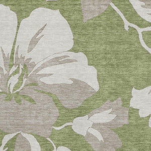 HomeRoots 10' Olive Green & Gray Floral Washable Area Rug - UV Protected, Stain Resistant, Durable Design 668005