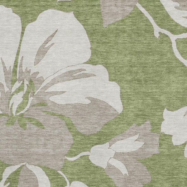 HomeRoots 10' Olive Green & Gray Floral Washable Area Rug - UV Protected, Stain Resistant, Durable Design 668005