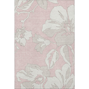 HomeRoots 5' X 8' Pink and Ivory Floral Washable Area Rug with Stain Resistance & UV Protection for Homes 668007