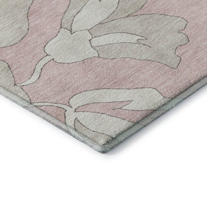 HomeRoots 8' Pink and Ivory Floral Washable Round Rug - Durable, UV-Protected, and Stylish for Any Room 668008