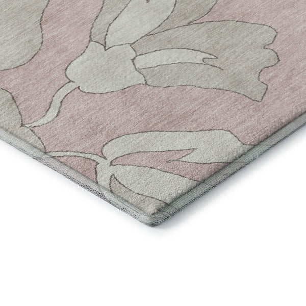 HomeRoots 8' Pink and Ivory Floral Washable Round Rug - Durable, UV-Protected, and Stylish for Any Room 668008
