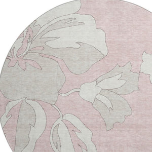 HomeRoots 8' Pink and Ivory Floral Washable Round Rug - Durable, UV-Protected, and Stylish for Any Room 668008