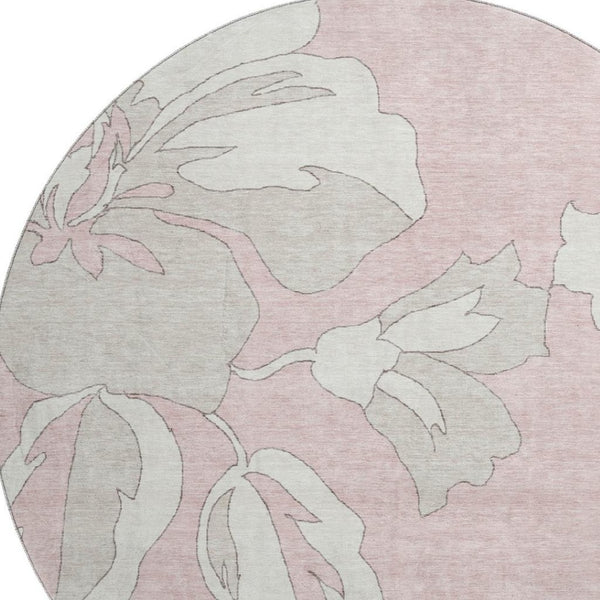 HomeRoots 8' Pink and Ivory Floral Washable Round Rug - Durable, UV-Protected, and Stylish for Any Room 668008