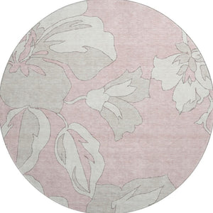 HomeRoots 8' Pink and Ivory Floral Washable Round Rug - Durable, UV-Protected, and Stylish for Any Room 668008