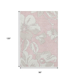 HomeRoots 8' X 10' Pink And Ivory Floral Area Rug - Durable, Stain-Resistant, UV-Protected for Family Homes 668009