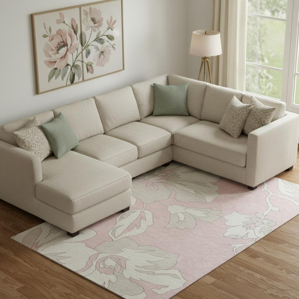 HomeRoots 8' X 10' Pink And Ivory Floral Area Rug - Durable, Stain-Resistant, UV-Protected for Family Homes 668009