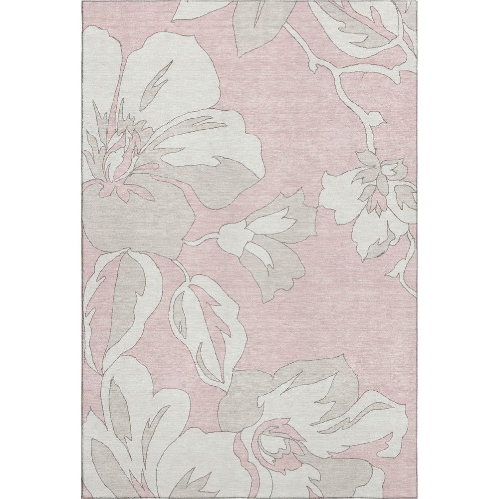 HomeRoots 8' X 10' Pink And Ivory Floral Area Rug - Durable, Stain-Resistant, UV-Protected for Family Homes 668009
