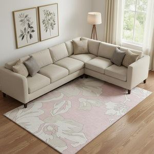 HomeRoots 9' X 12' Pink Floral Area Rug - Washable, UV-Protected, Stain-Resistant for Elegant Home Decor 668010