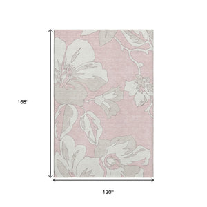 HomeRoots 10' X 14' Pink Floral Area Rug - Washable, UV-Protected, Durable & Stain-Resistant for Family Homes 668011