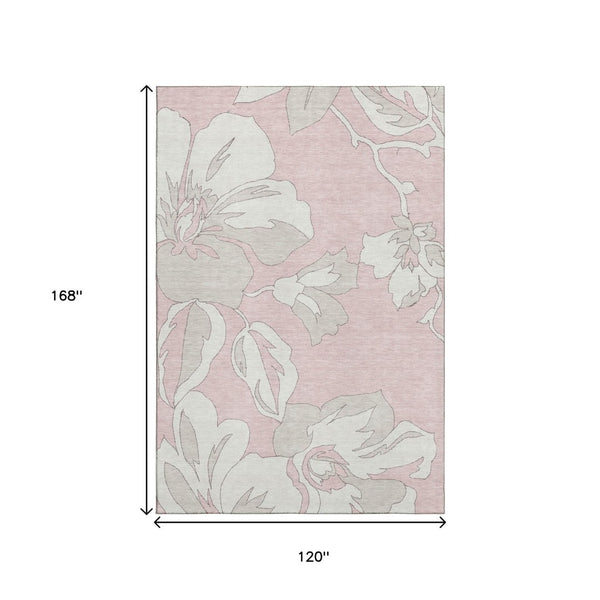 HomeRoots 10' X 14' Pink Floral Area Rug - Washable, UV-Protected, Durable & Stain-Resistant for Family Homes 668011