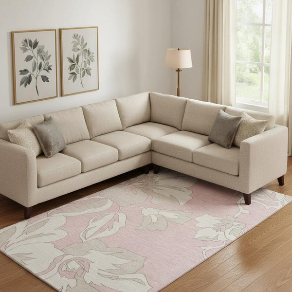 HomeRoots 10' X 14' Pink Floral Area Rug - Washable, UV-Protected, Durable & Stain-Resistant for Family Homes 668011