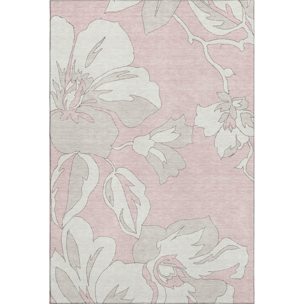 HomeRoots 10' X 14' Pink Floral Area Rug - Washable, UV-Protected, Durable & Stain-Resistant for Family Homes 668011