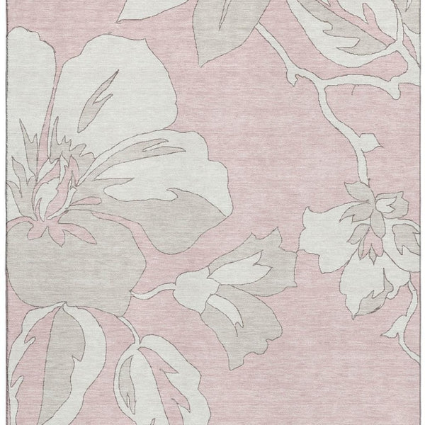 HomeRoots 10' X 14' Pink Floral Area Rug - Washable, UV-Protected, Durable & Stain-Resistant for Family Homes 668011