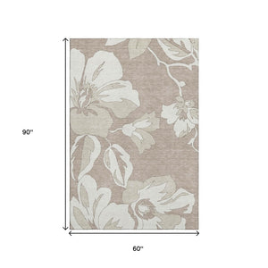 HomeRoots 5' X 8' Taupe and Ivory Washable Floral Area Rug with UV Protection for Stylish Home Decor 668013