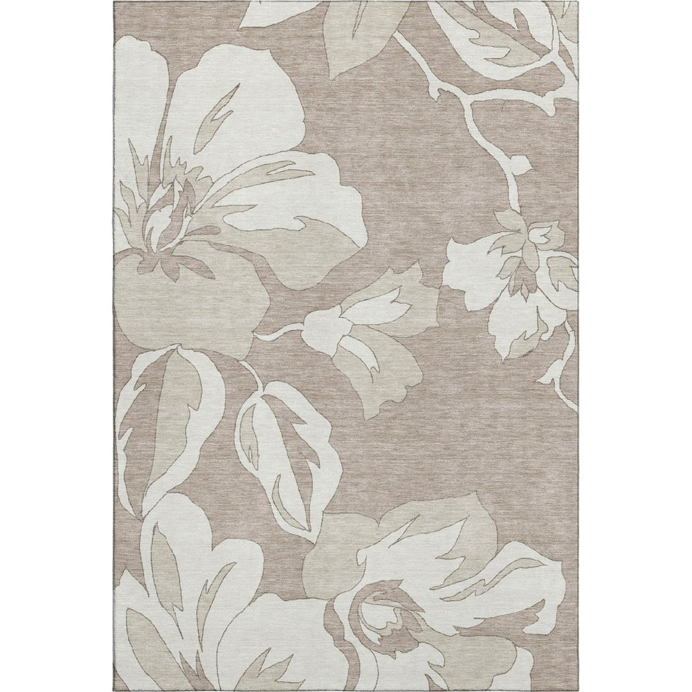 HomeRoots 5' X 8' Taupe and Ivory Washable Floral Area Rug with UV Protection for Stylish Home Decor 668013