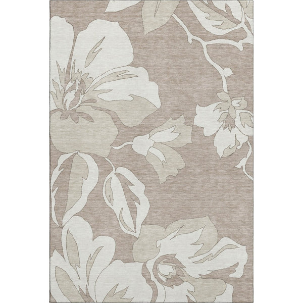HomeRoots 5' X 8' Taupe and Ivory Washable Floral Area Rug with UV Protection for Stylish Home Decor 668013