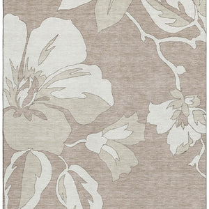 HomeRoots 5' X 8' Taupe and Ivory Washable Floral Area Rug with UV Protection for Stylish Home Decor 668013