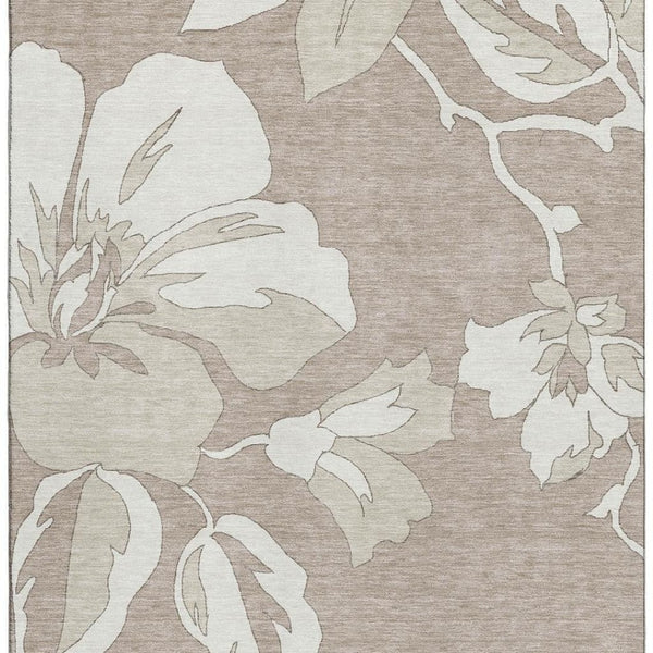 HomeRoots 5' X 8' Taupe and Ivory Washable Floral Area Rug with UV Protection for Stylish Home Decor 668013