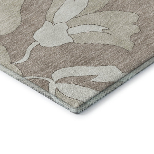 HomeRoots 8' Taupe and Ivory Floral Round Area Rug – Washable, UV Protected, Stylish, Durable Design for Homes 668014