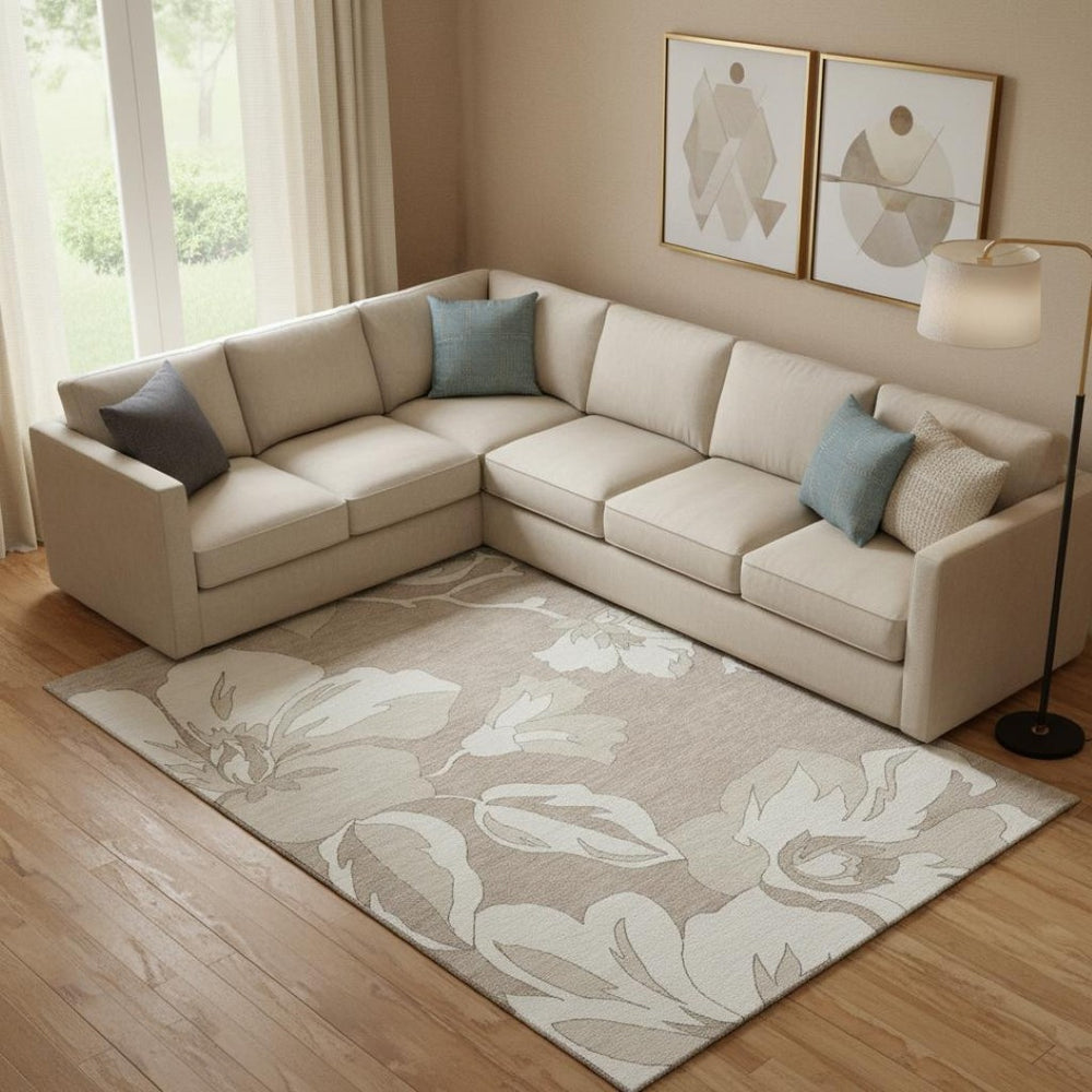 HomeRoots 8' X 10' Elegant Taupe & Ivory Floral Area Rug - Durable, Washable, UV Protected for Every Home 668015