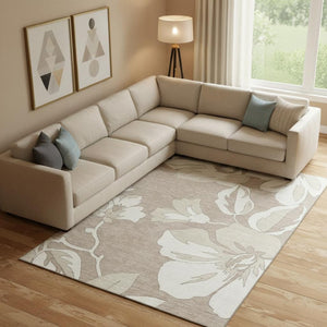 HomeRoots 9' X 12' Taupe Floral Area Rug – Washable with UV Protection, Durable for Busy Homes & Stylish Decor 668016