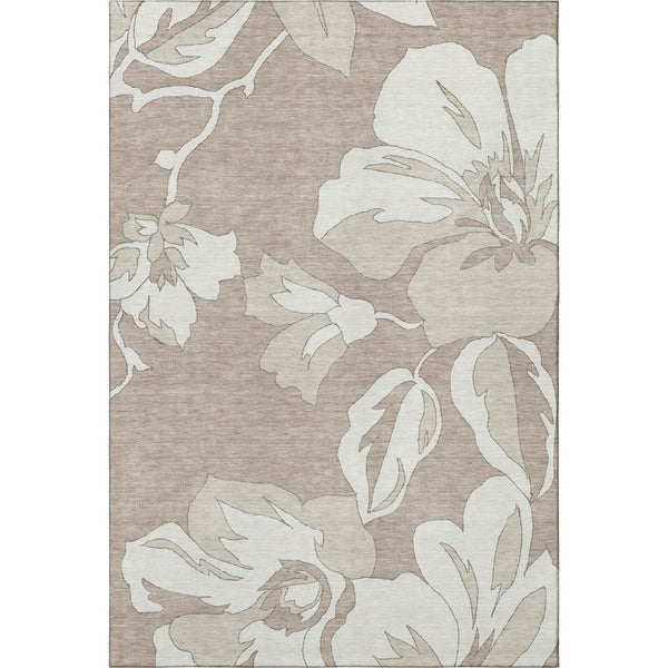 HomeRoots 9' X 12' Taupe Floral Area Rug – Washable with UV Protection, Durable for Busy Homes & Stylish Decor 668016