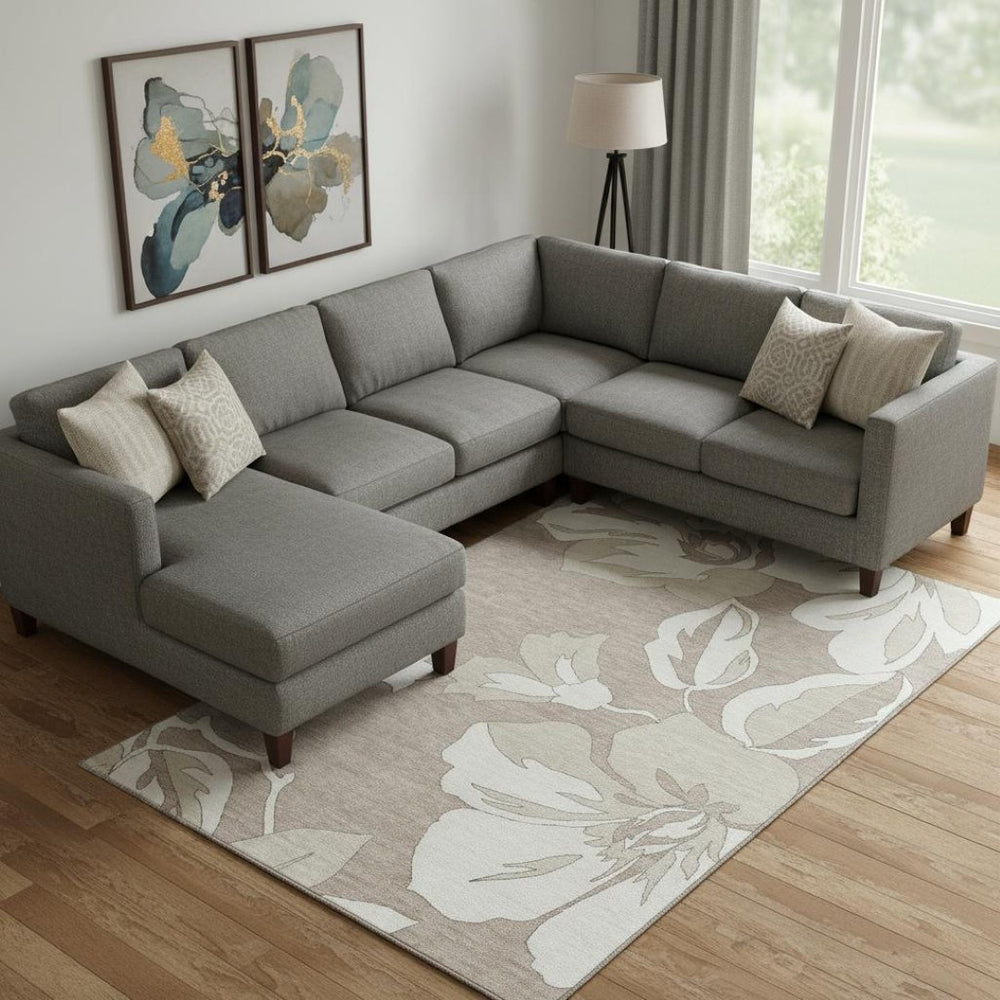 HomeRoots 10' X 14' Elegant Taupe & Ivory Floral Area Rug - Stain Resistant, UV Protected for Busy Homes! 668017