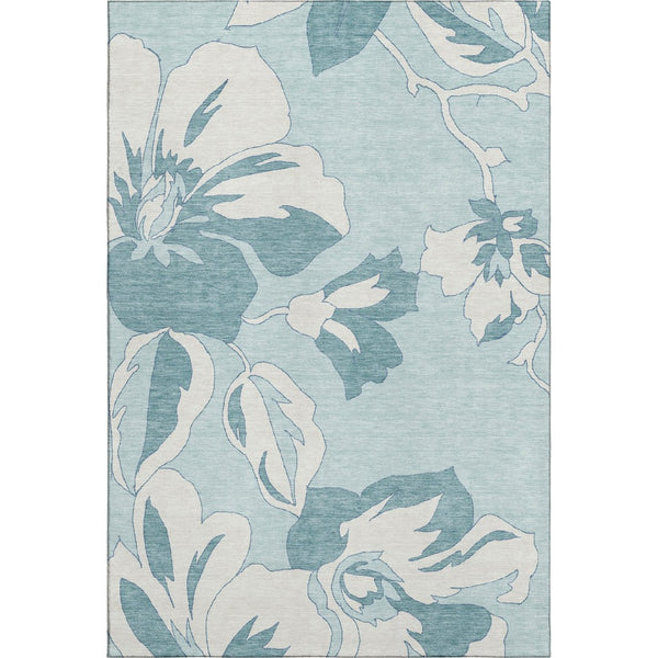 HomeRoots 5' X 8' Teal and Ivory Floral Area Rug - Durable, Washable, Stain Resistant with UV Protection! 668019