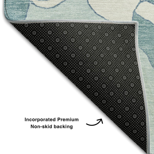 HomeRoots 5' X 8' Teal and Ivory Floral Area Rug - Durable, Washable, Stain Resistant with UV Protection! 668019