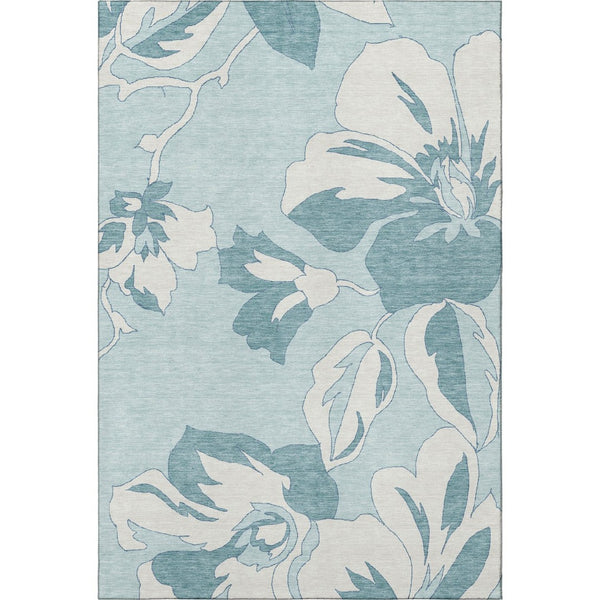 HomeRoots 5' X 8' Teal and Ivory Floral Area Rug - Durable, Washable, Stain Resistant with UV Protection! 668019