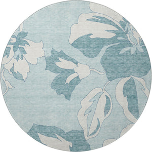 HomeRoots 8' Teal and Ivory Floral Round Rug - Washable, UV-Protected, Durable Design for Busy Homes 668020