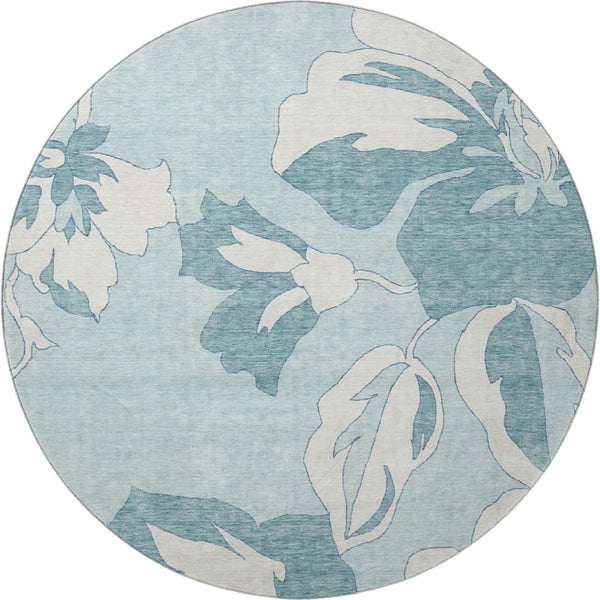 HomeRoots 8' Teal and Ivory Floral Round Rug - Washable, UV-Protected, Durable Design for Busy Homes 668020