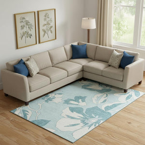 HomeRoots 8' X 10' Teal Floral Area Rug - Washable, UV Protected, Stain-Resistant Design for High-Traffic Areas 668021