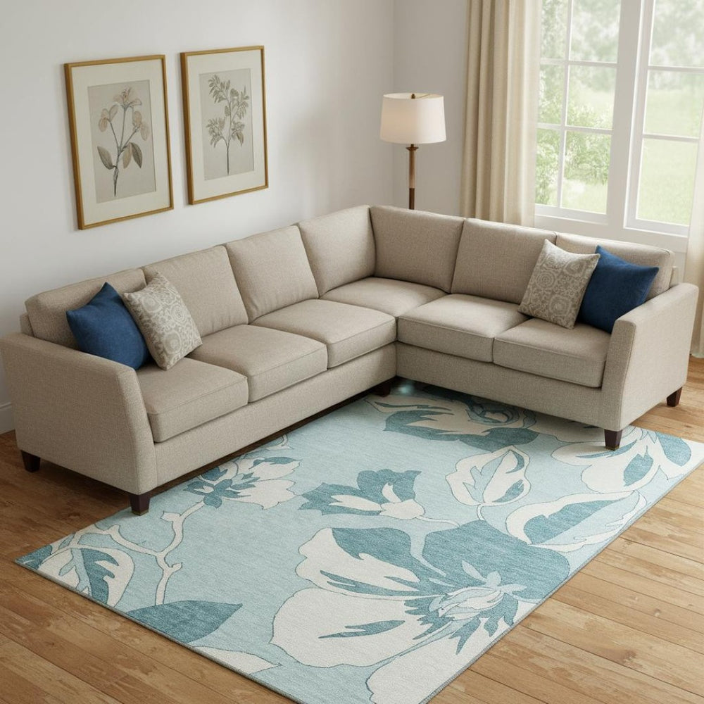 HomeRoots 9' X 12' Stylish Teal and Ivory Floral Area Rug - Washable, UV-Resistant for Busy Homes & Families 668022